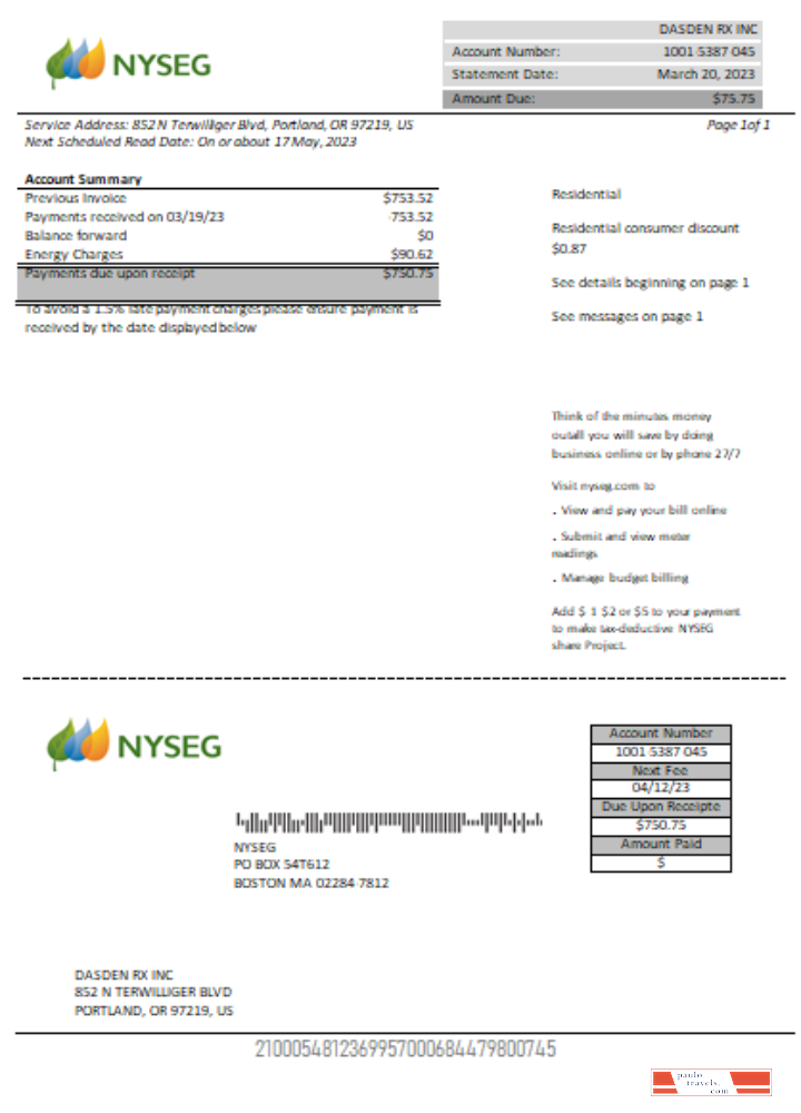 Boston NYSEG electricity utility business bill,  SCR PSD template